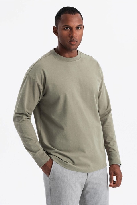 OMBRE, Bluza lejera cu decolteu la baza gatului, Verde sparanghel