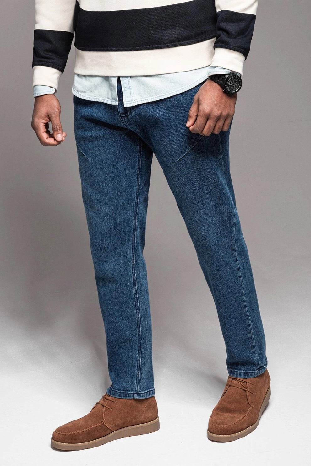 OMBRE, Blugi conici cu talie medie, Albastru inchis, S