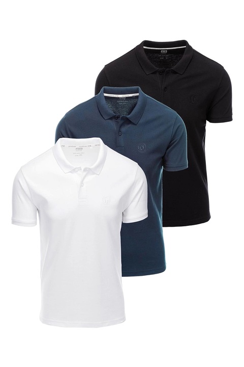OMBRE, Set de tricouri polo de bumbac - 3 piese, Alb/Negru/Albastru inchis