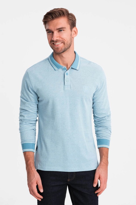 OMBRE, Bluza polo cu fenta cu fermoar, Albastru deschis