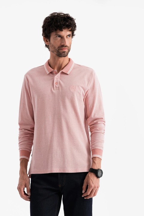 OMBRE, Bluza polo cu fenta cu fermoar, Roz deschis