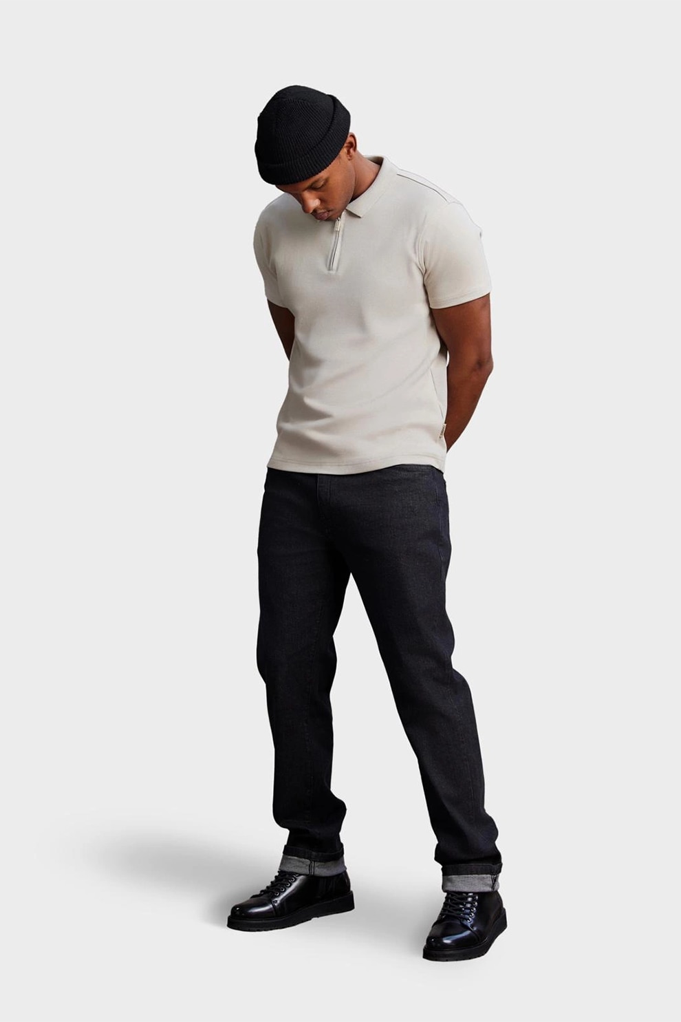 OMBRE, Tricou polo cu fenta cu fermoar, Alb fildes, 2XL