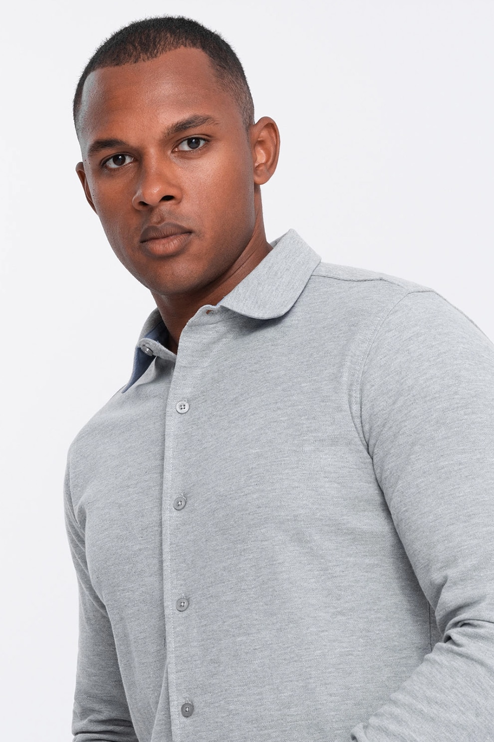 OMBRE, Camasa slim fit de bumbac, Gri deschis melange, 2XL