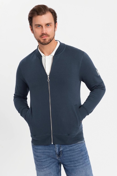 OMBRE, Bluza de trening cu fermoar si buzunare oblice, Bleumarin