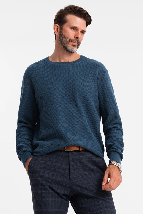 OMBRE, Памучен пуловер с релеф, Тъмносин