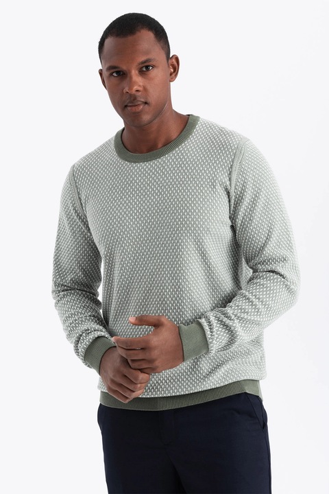 OMBRE, Памучен пуловер с овално деколте, Светлозелен