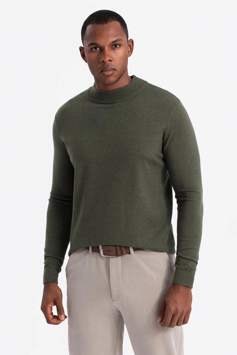 OMBRE, Слим пуловер с фина плетка, Тъмно каки