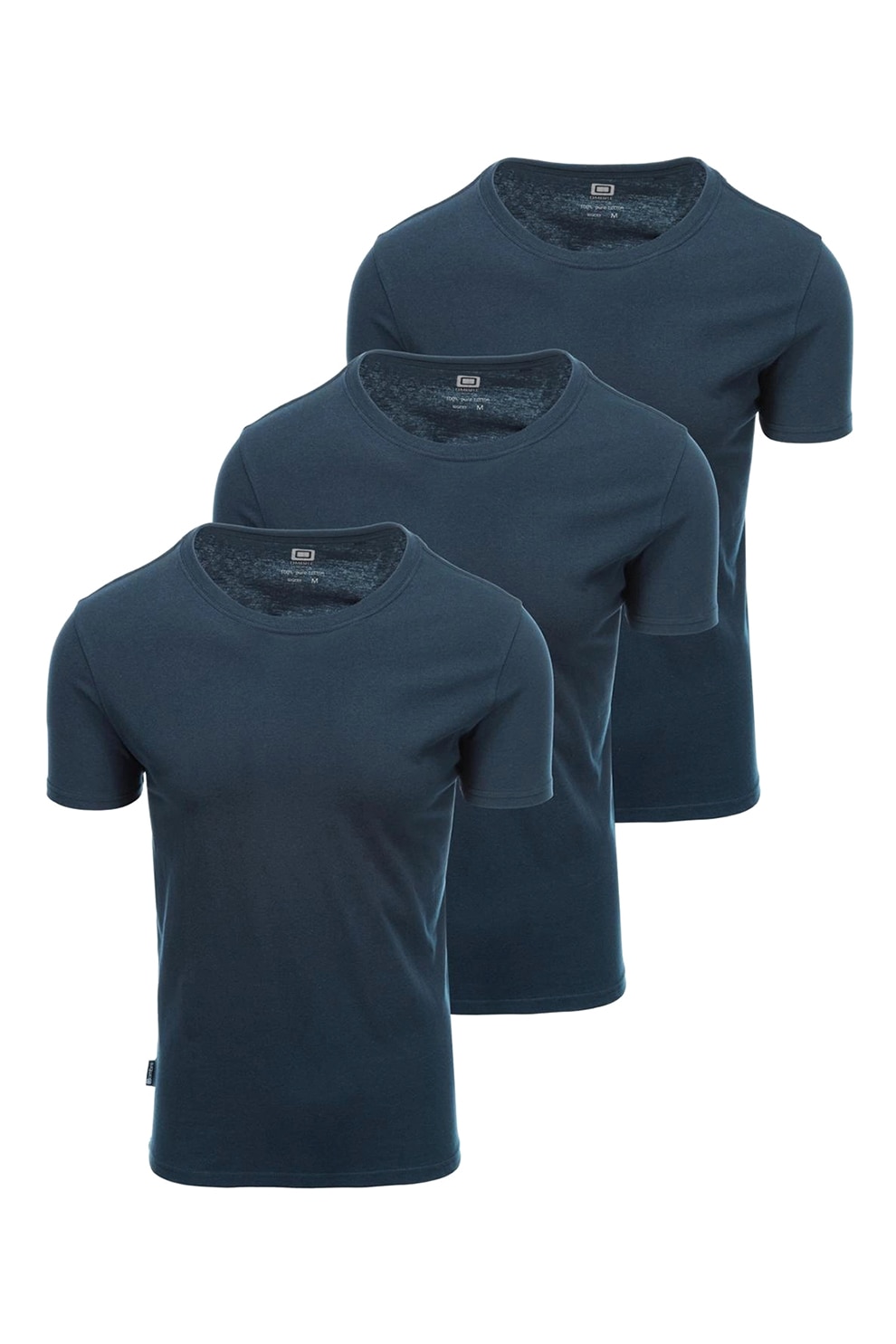 OMBRE, Set de tricouri uni de bumbac cu decolteu la baza gatului - 3 piese, Bleumarin, S