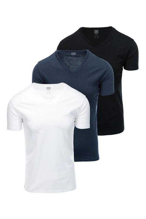 OMBRE, Set de tricouri uni de bumbac - 3 piese, Alb/Negru/Bleumarin