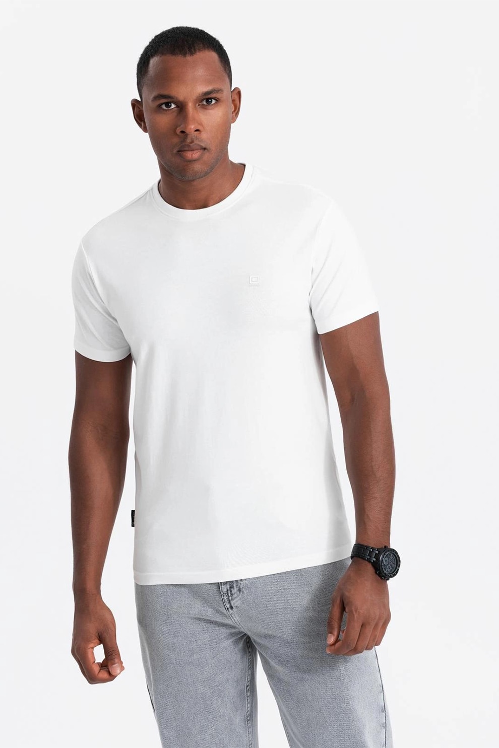 OMBRE, Tricou slim fit din amestec de bumbac cu decolteu rotund, Alb, XL