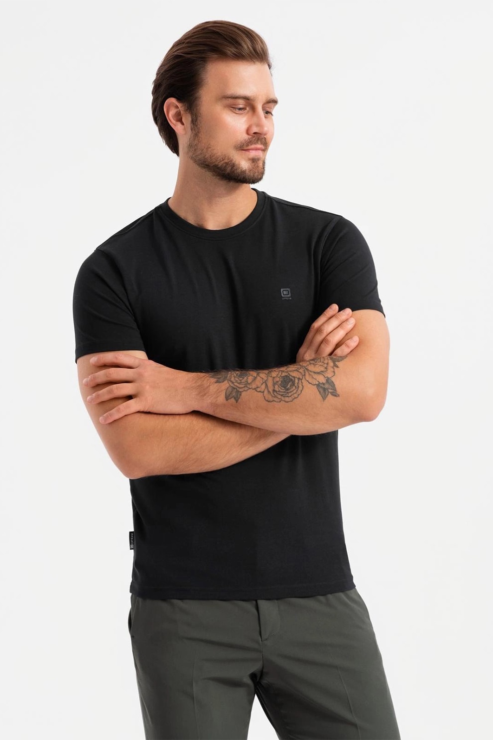 OMBRE, Tricou slim fit din amestec de bumbac cu decolteu rotund, Negru, S