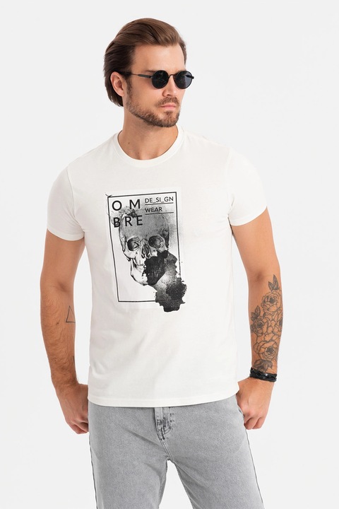 OMBRE, Mintás szűk fazonú pamuting, Fehér/Szürke