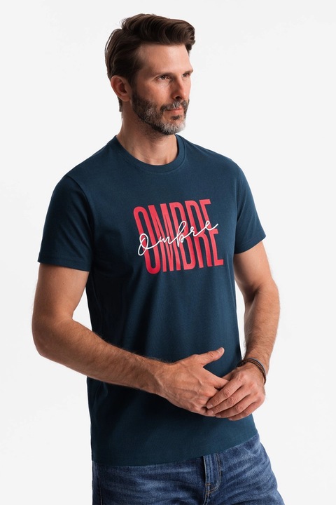 OMBRE, Feliratos pamutpóló, Piros/Tengerészkék