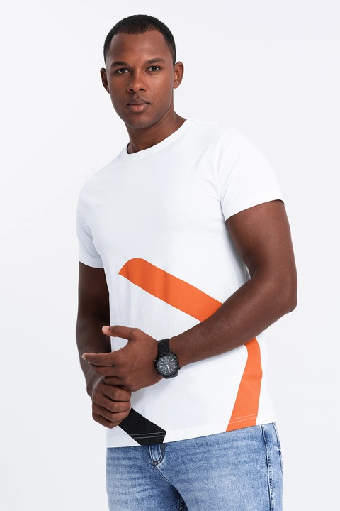 OMBRE, Tricou cu imprimeu, Alb/Portocaliu