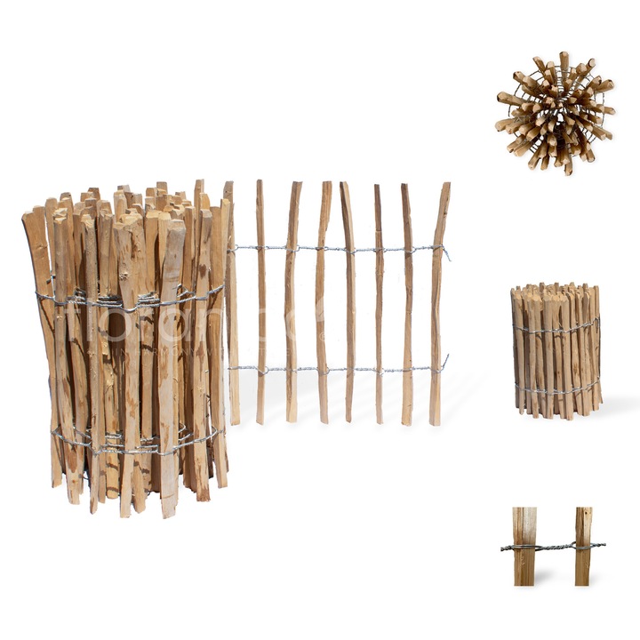 Gard din Alun, set complet, 1 m, inaltime 60 cm, distanta intre stalpi 4-6 cm, lemn biodegradabil