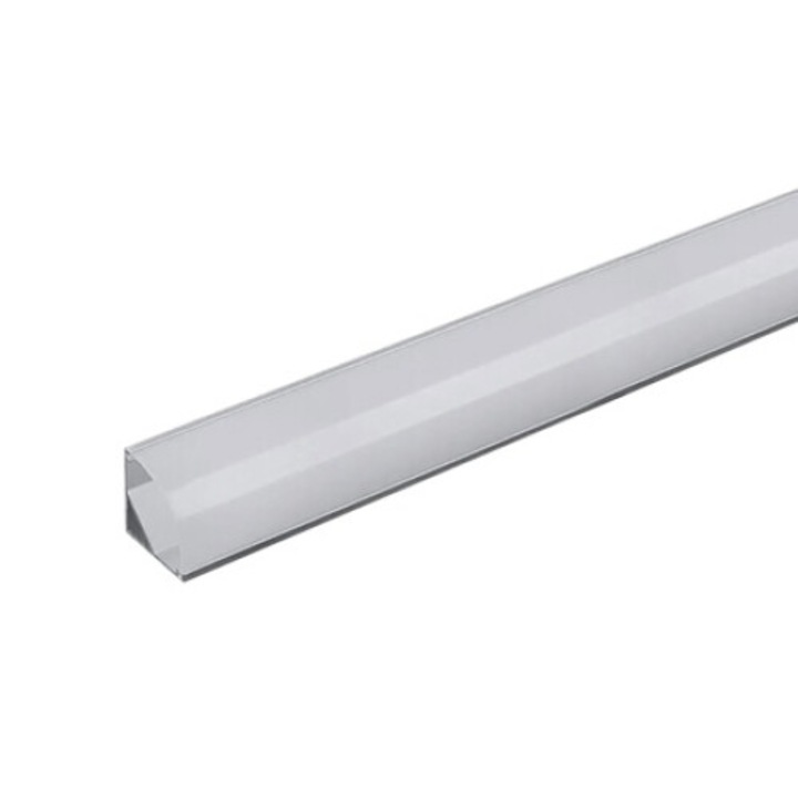 Profil Aluminiu Aplicat pe colt, pentru Banda LED 2m, 15.8mm x 15.8mm, Corp Argintiu, Capac Mat, V-TAC