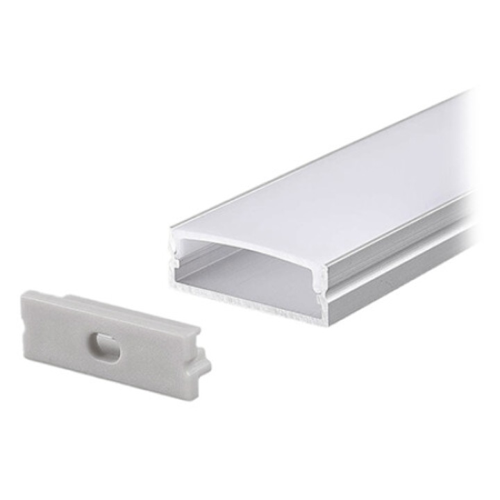 Profil Aluminiu Lat, Aplicat pentru Banda LED, 2m, 30mm x 10mm, corp argintiu, capac mat, V-TAC, 23176