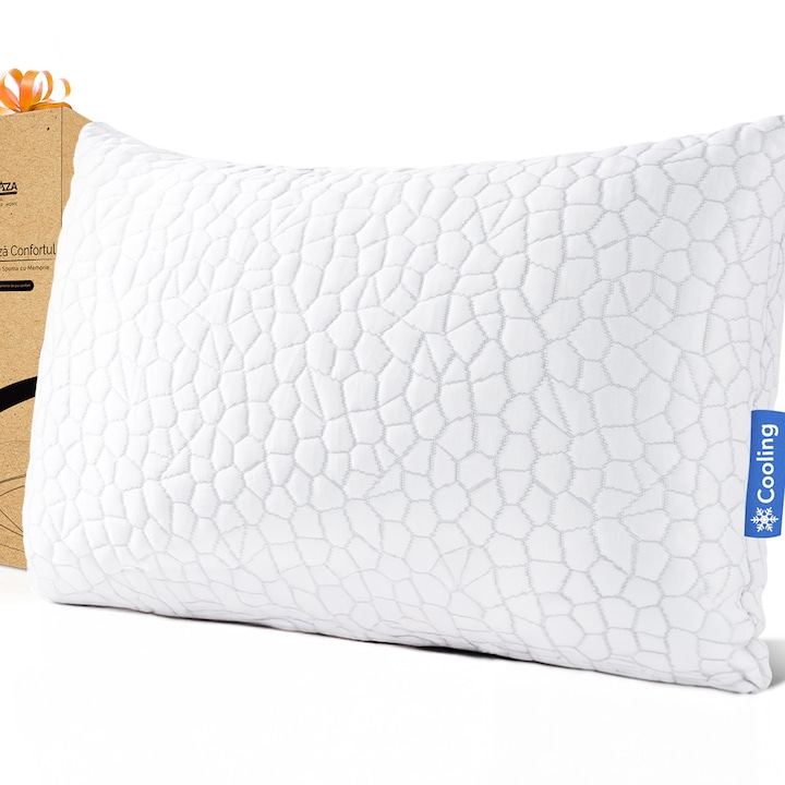 Perna Ortopedica Elindor® Spuma cu Memorie Ajustabila pentru Gat, Suport Cervical Ergonomic, Memory Foam Pillow, Hipoalergenica, Efect de Racire, 2 Fete pentru Vara si Iarna, Husa Detasabila Respirabila, Ajuta la Spondiloza Cervicala, 50x70 cm, Alb