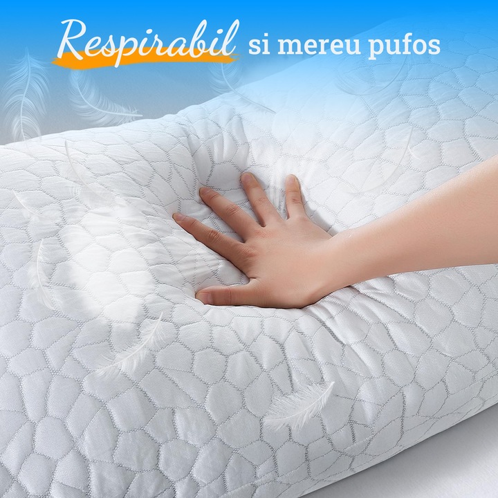 Perna Ortopedica Elindor® Spuma cu Memorie Ajustabila pentru Gat, Suport Cervical Ergonomic, Memory Foam Pillow, Hipoalergenica, Efect de Racire, 2 Fete pentru Vara si Iarna, Husa Detasabila Respirabila, Ajuta la Spondiloza Cervicala, 50x70 cm, Alb