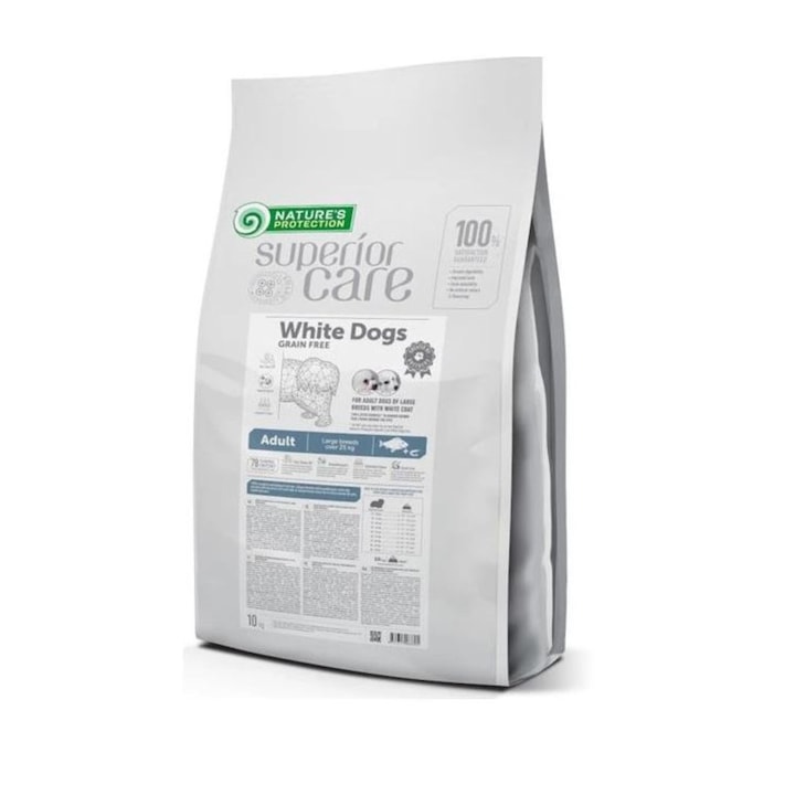 Hrana pentru caini cu blana alba Natures Protection White dog, Rase mari, Cu peste alb, 10kg