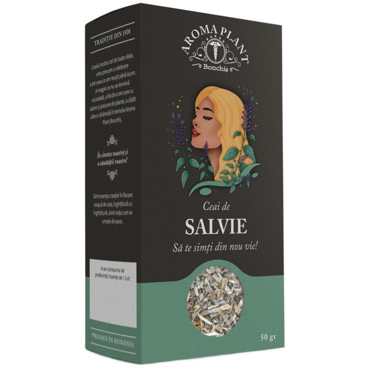 Ceai de Salvie (Salvia officinalis), 100% natural, fara aditivi sau pesticide, Bonchis, 50g, Aroma Plant
