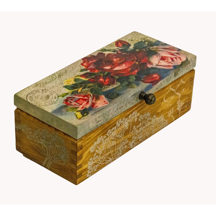 Cutie pentru plicuri de ceai cu 3 compartimente, lemn, handmade, 21x10x7, 5 cm