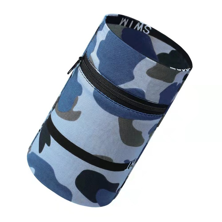 Banda De Mana Cu Buzunar si Fermoar Innovium™, Wrist Pouch Sportswear, Absorbanta si Respirabila, Accesoriu Unisex Pentru Alergare, Drumetii si Sporturi In Aer Liber, Circumferinta 19-30 CM, Poliester Usor, Camuflaj Albastru