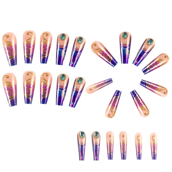 Set unghii false 24 piese, Glitter Purple Jewellery Wear Unghii