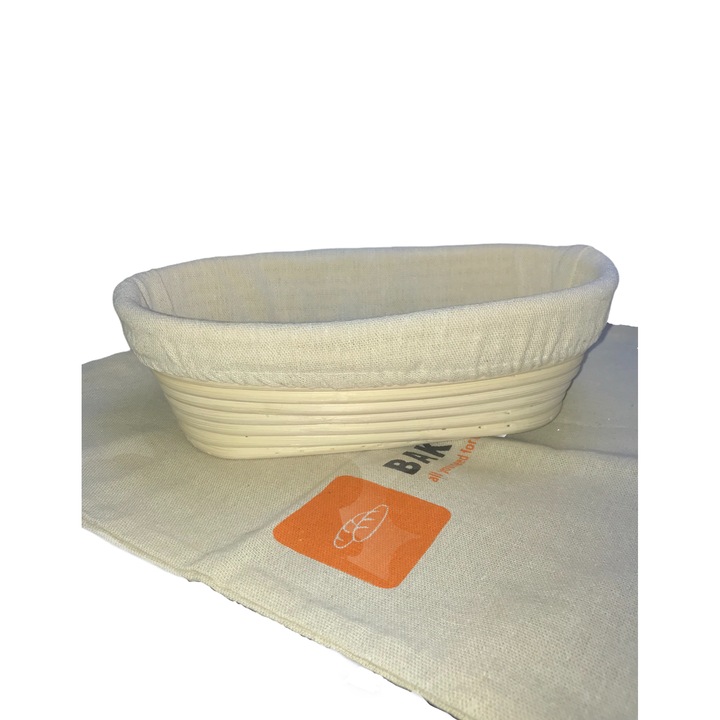 Плетена кошница за втасване, овална 0,75 кг, 28 х 13 х 8 см, с предпазна кърпа