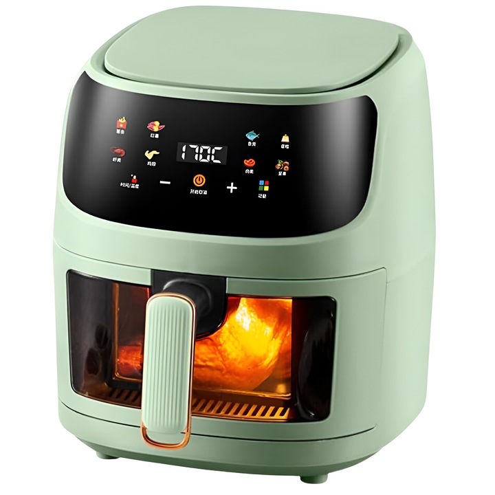 Julswayfarer Фритюрник с горещ въздух 2400W, интелигентен NTC контрол на температурата, 8 менюта под налягане, равномерно готвене на 360°, енергийно ефективен, здравословно готвене без масло, зелен