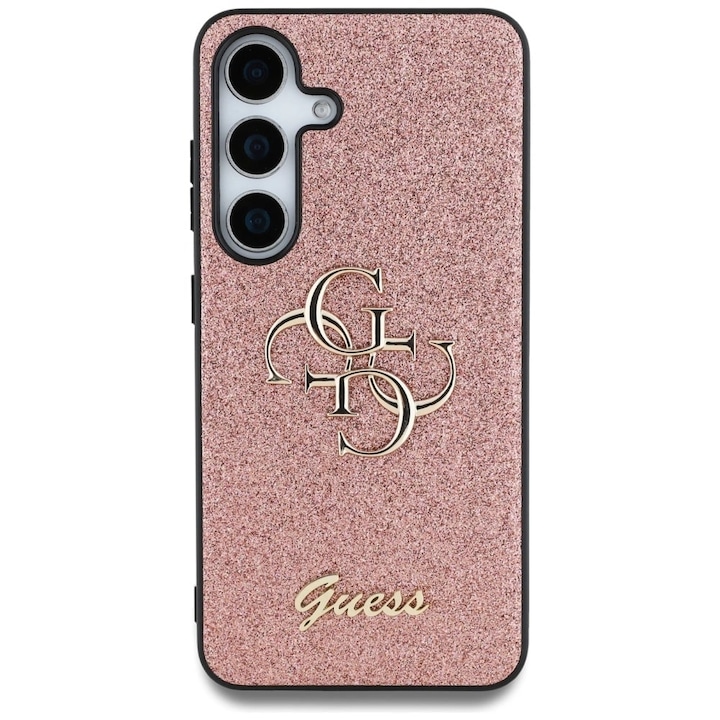 Husa Guess compatibila cu Samsung Galaxy S25, Fixed Glitter Big 4G Metal Logo, Roz