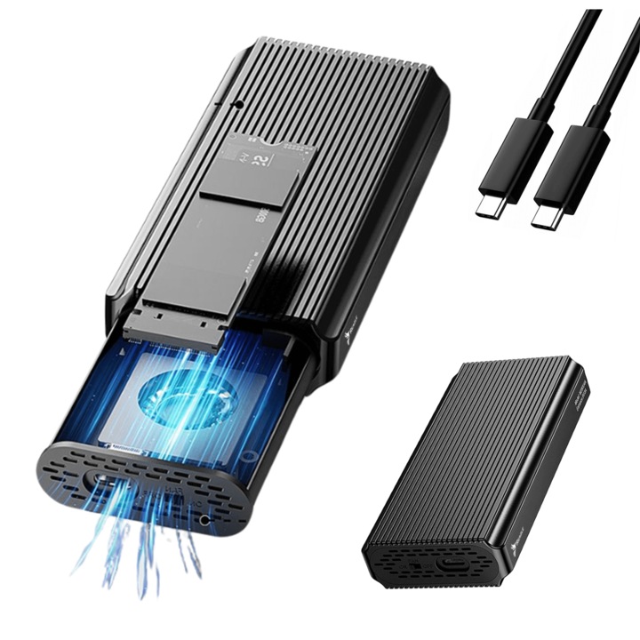 Външен багажник Адаптер за преносим калъф Nvme Pcie M.2 Usb-C 4.0 Thunderbolt 4, 40Gb/Sec Ssd кутия, съвместим 2280/2260/2242/2230 M ключ/B+M, USB-C към C и USB-C кабел, максимум 4TB