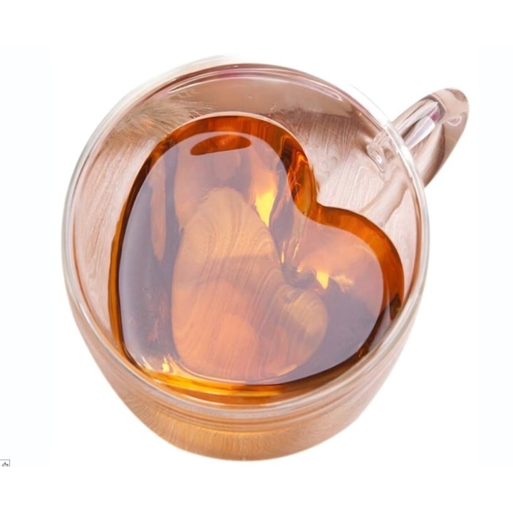 Extralink cana de sticla in forma de inima cu sticla termorezistenta cu pereti dubli 250 ml