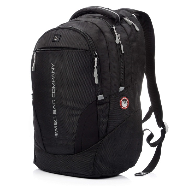 Раница, Swissbags, Цюрих, ергономичен дизайн, регулируеми презрамки, джобове, отделение за лаптоп, полиестер, 52 x 39 x 9 см, 33 л, 1,1 кг, черна