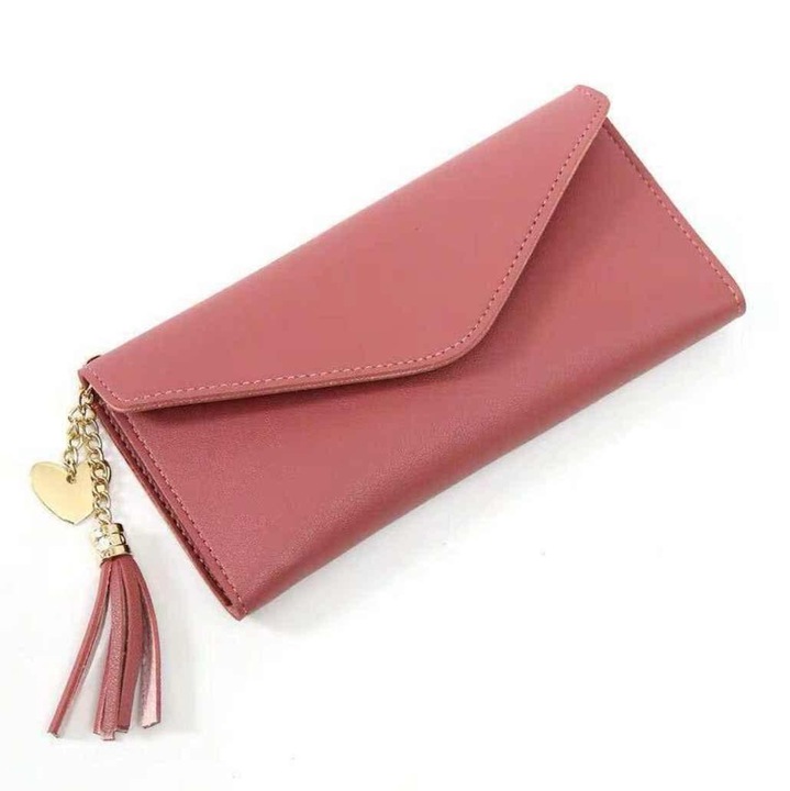 Portofel Dama, Piele Ecologica, 19 x 10 cm, Roz Inchis