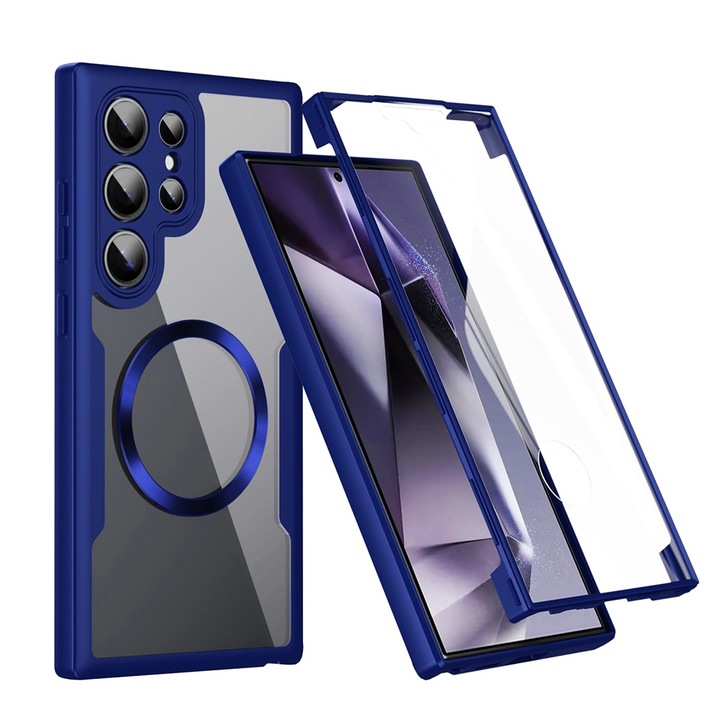 Husa Ultimate MagSafe Optim Protection 360° pentru Samsung Galaxy S25 Ultra, OPTIM SOLUTION, Hybrid Technology, Protectie Camera, Protectie Completa Ecran si Spate, Albastru