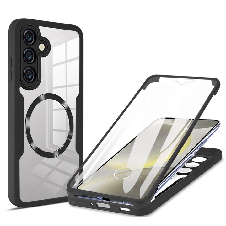 Ultimate MagSafe Optim Protection 360°-os tok Samsung Galaxy S25+ / S25 Plus készülékhez, OPTIM MEGOLDÁS, Hibrid technológia, Ultra tartós, kameravédelem, teljes képernyő és hátvédelem, fekete