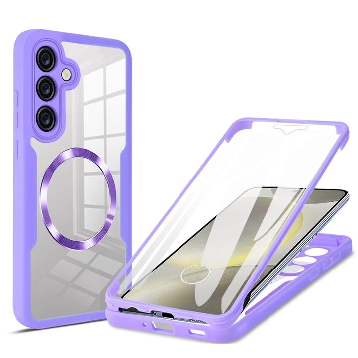 Ultimate MagSafe Optim Protection 360°-os tok Samsung Galaxy S25+ / S25 Plus készülékhez, OPTIM MEGOLDÁS, Hibrid technológia, Ultra tartós, kameravédelem, teljes képernyő és hátvédelem, lila