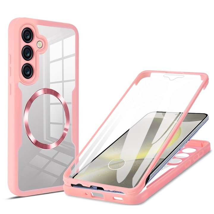 Ultimate MagSafe Optim Protection 360°-os tok Samsung Galaxy S25+ / S25 Plus készülékhez, OPTIM MEGOLDÁS, Hibrid technológia, Ultra tartós, kameravédelem, teljes képernyő és hátvédelem, rózsaszín