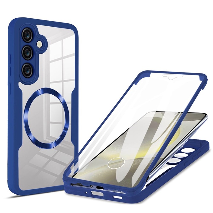 Ultimate MagSafe Optim Protection 360°-os tok Samsung Galaxy S25+ / S25 Plus készülékhez, OPTIM MEGOLDÁS, Hibrid technológia, Ultra tartós, kameravédelem, teljes képernyő és hátvédelem, kék