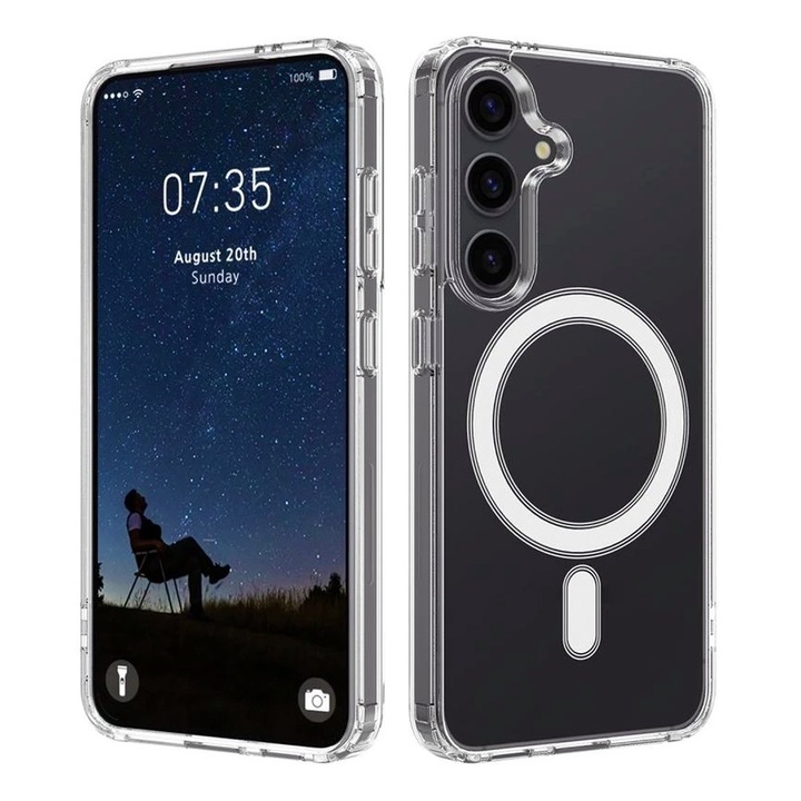 Husa AcrylVitrine Samsung Galaxy S25-höz, OPTIM MEGOLDÁS, Magas funkcionalitás, Core Design, MagSafe kompatibilitás, Core Ultra védelem, sárgásgátló technológia, fényes, kiemelkedő, átlátszó