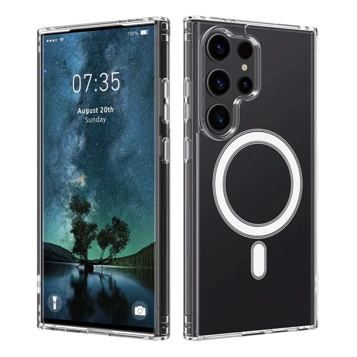 Husa AcrylVitrine pentru Samsung Galaxy S25 Ultra, OPTIM SOLUTION, High Functionality, Core Design, MagSafe Compatibility, Core Ultra Protection, Anti-Yellowing Tech, Shiny Outstanding, Transparent