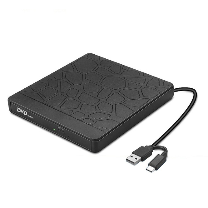 DVD записващо устройство, Smart Read, DVD 8X, CD 24X, USB 3.0, Type-C, TF/SD, Plug and Play, Компактен и преносим, Черен
