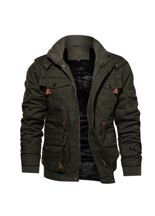 Jacheta de bumbac pentru barbati, militar, haine de lucru groase captusite cu lana, jacheta calda cu gluga, verde, L