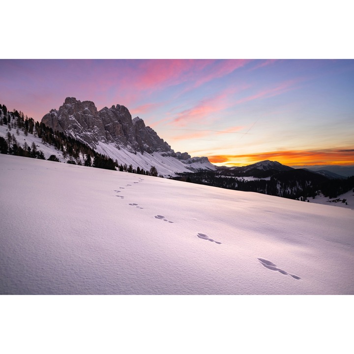 Vászonfestmény, "Magányos lábnyomok a téli hajnalban", 150x100cm