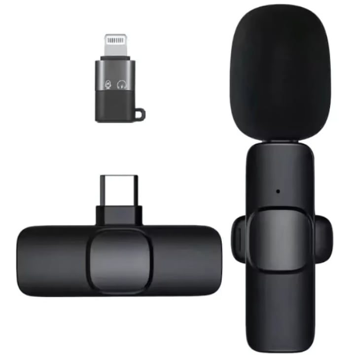 JOZY Микрофон, практичен, компактен, преносим дизайн, USB тип C/iPhone зареждане, съвместим с широк набор от устройства, включително смартфони, лаптопи и таблети, елиминира фоновия шум, производителност, удобство, черен