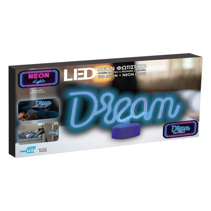 Lampa cu 90 de Becuri LED Neon Bleu "Dream" & USB 32x17cm