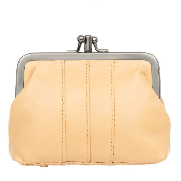 Portofel dama Kaletnik, piele naturala, 2 compartimente, bej, 10x4cm