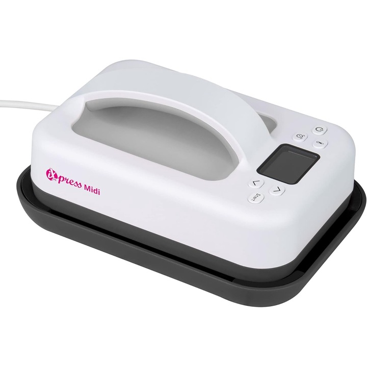 Presa termica plottiX iXpress Midi, suprafata de presare 12 x 17.5 cm, ideala pentru tricouri, genti, huse de perne, afisaj digital, setare temperatura de la 100-205C, PL0301010