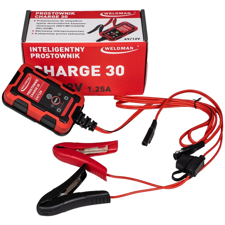 Redresor auto CHARGE 30, WELDMAN, 8 trepte de incarcare, 230V, 11x7x3,5cm